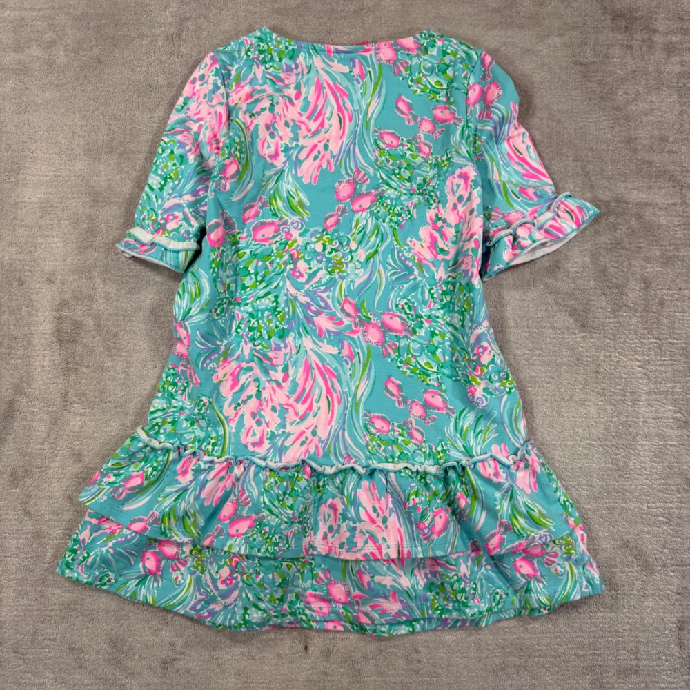 Lilly Pulitzer Dress Kids Medium Blue 'Sea You Soon' Ruffle Shift Dress Vacation - Picture 4 of 8